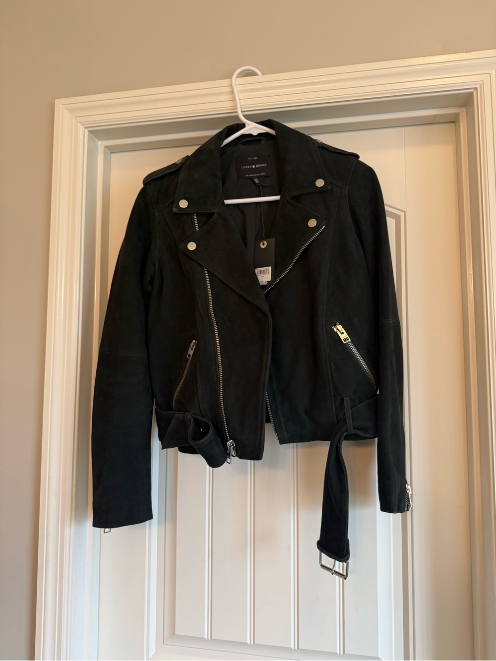 NWT Lucky Brand Suede Leather Moto Jacket in Dark Green
